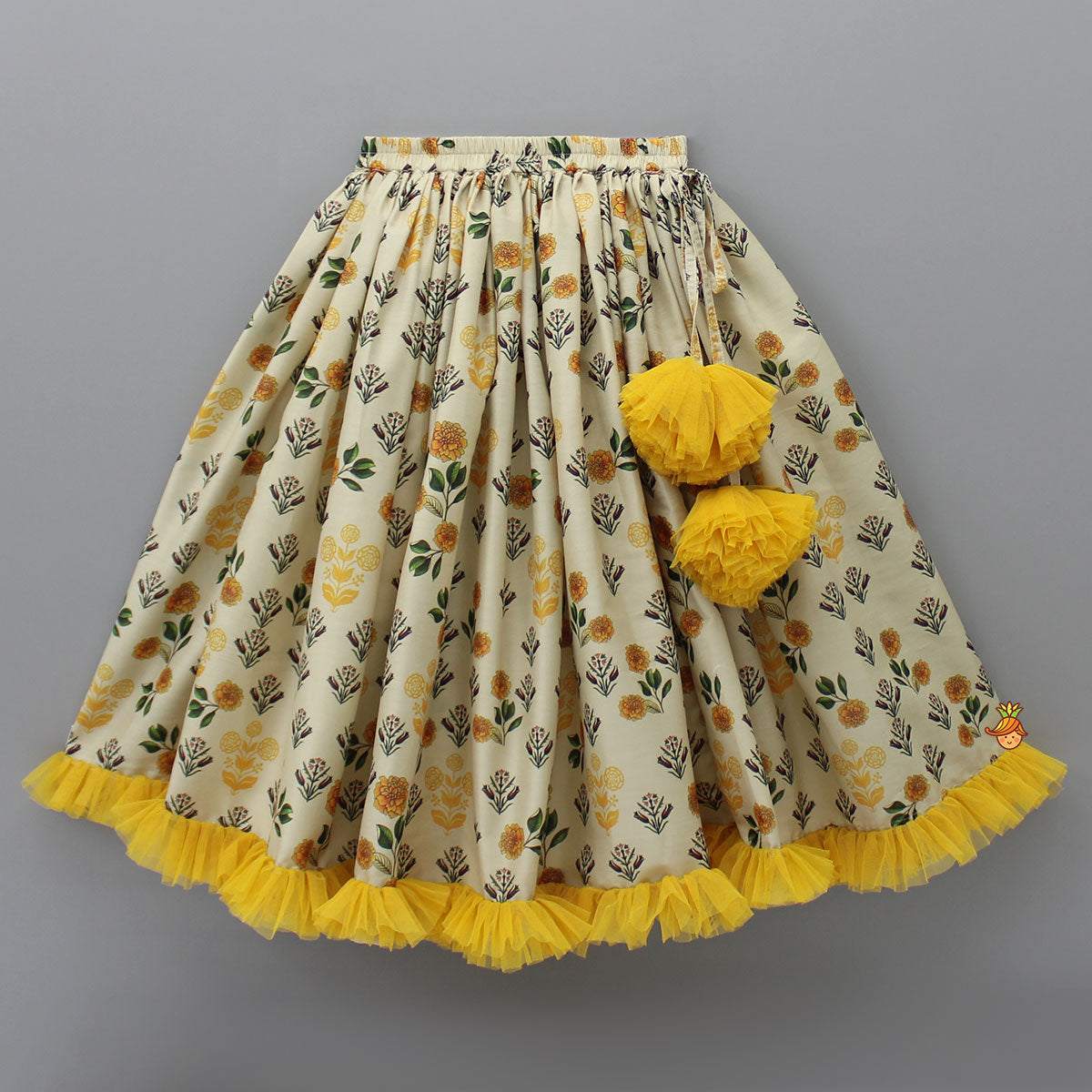 Floral Printed Crop Top With Lehenga And Net Dupatta