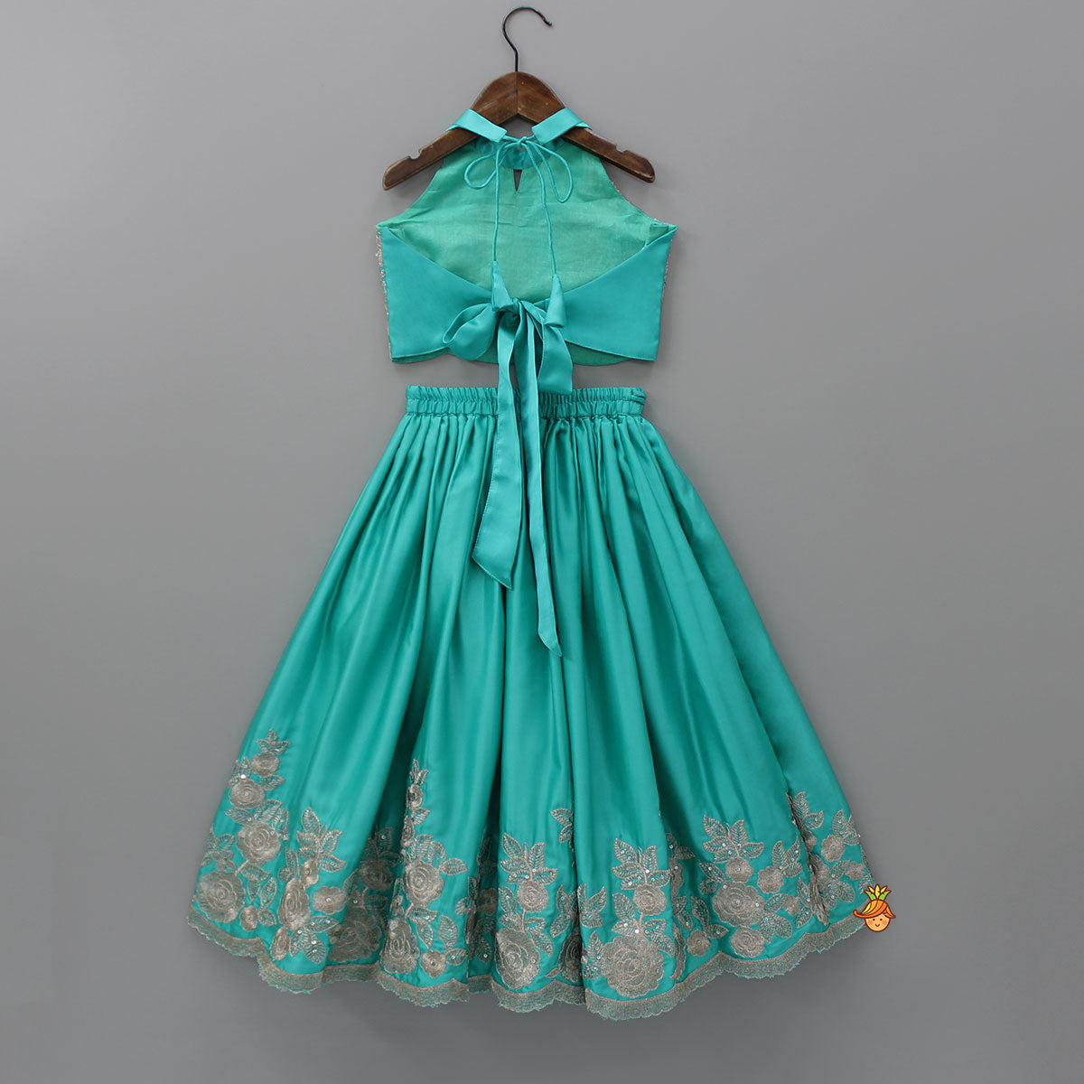 Halter Neck Embroidered Top With Embroidered Lehenga
