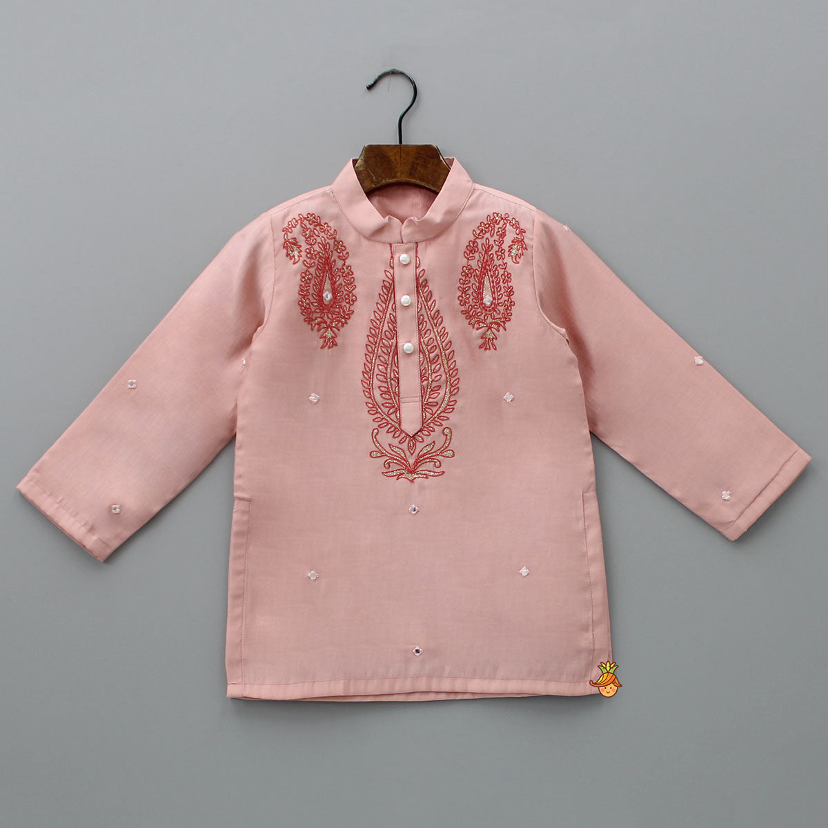 Thread Embroidered Peach Kurta And Pyjama