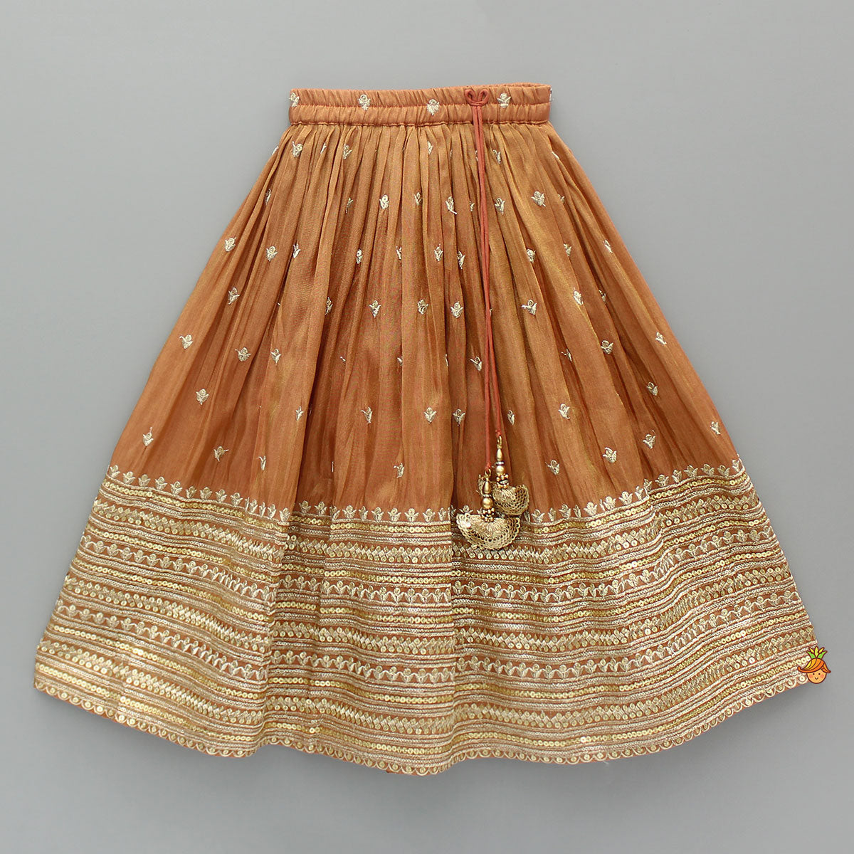 Embroidered And Lace Work Top With Lehenga And Dupatta