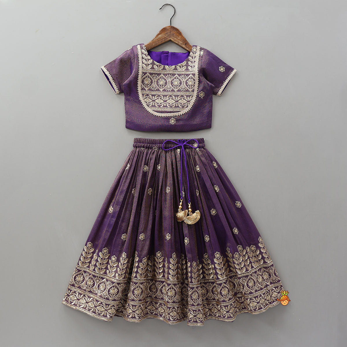 Embroidered Purple Top And Pleated Lehenga With Net Dupatta