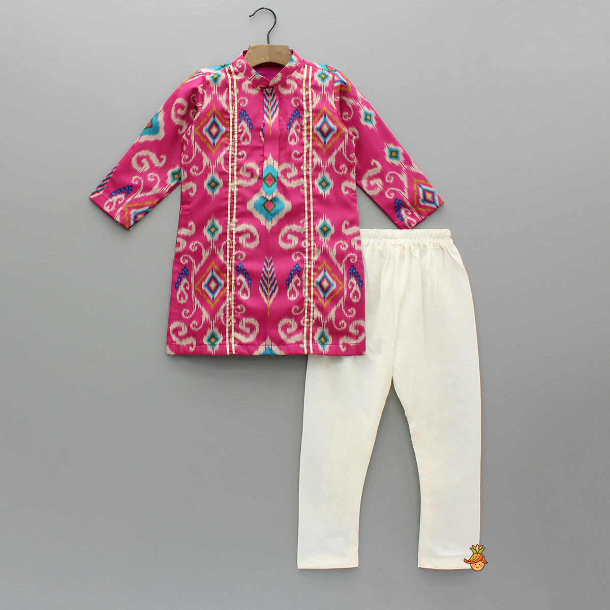 Ikat Printed Pink Kurta With Churidar