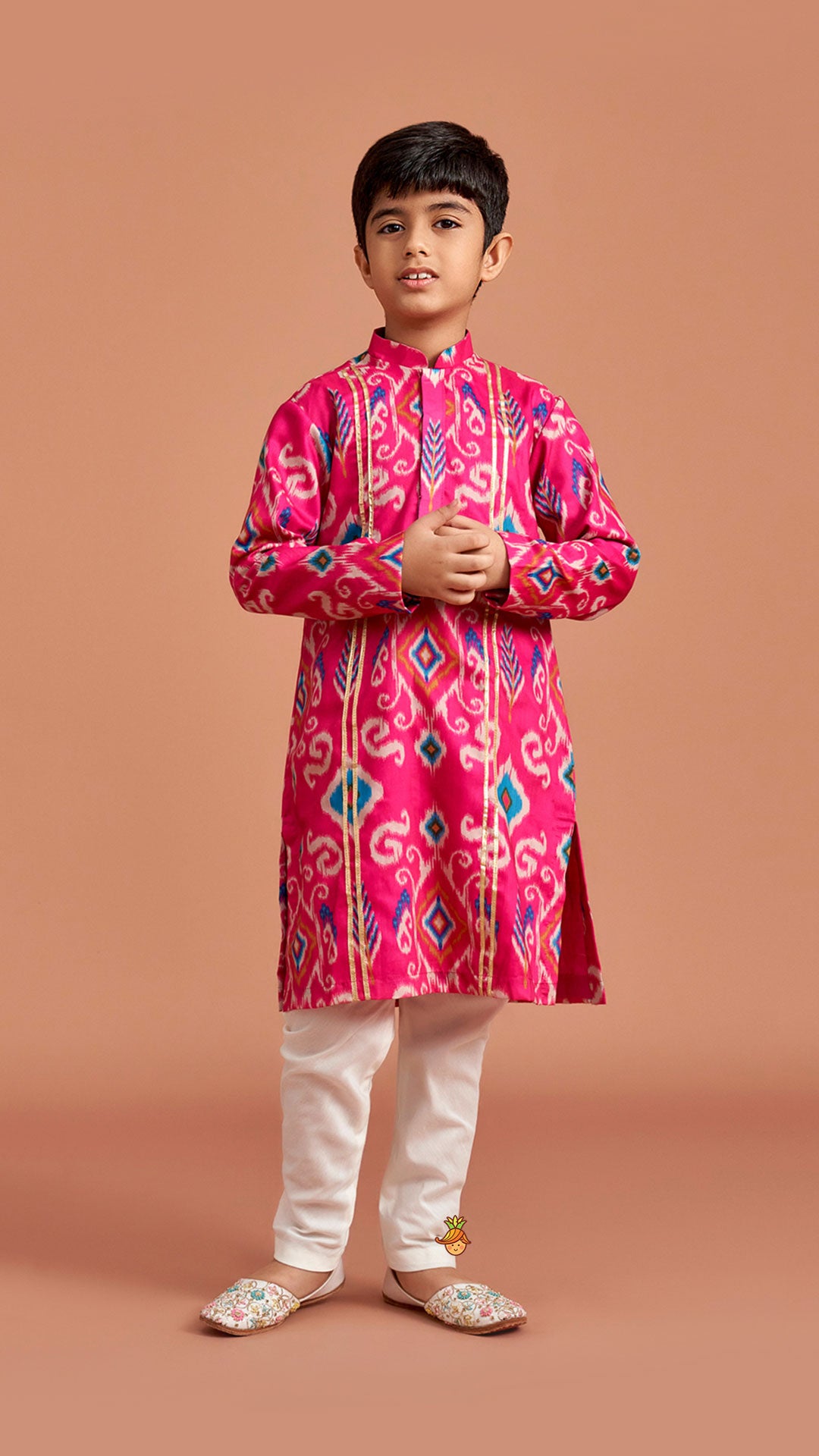 Ikat Printed Pink Kurta With Churidar