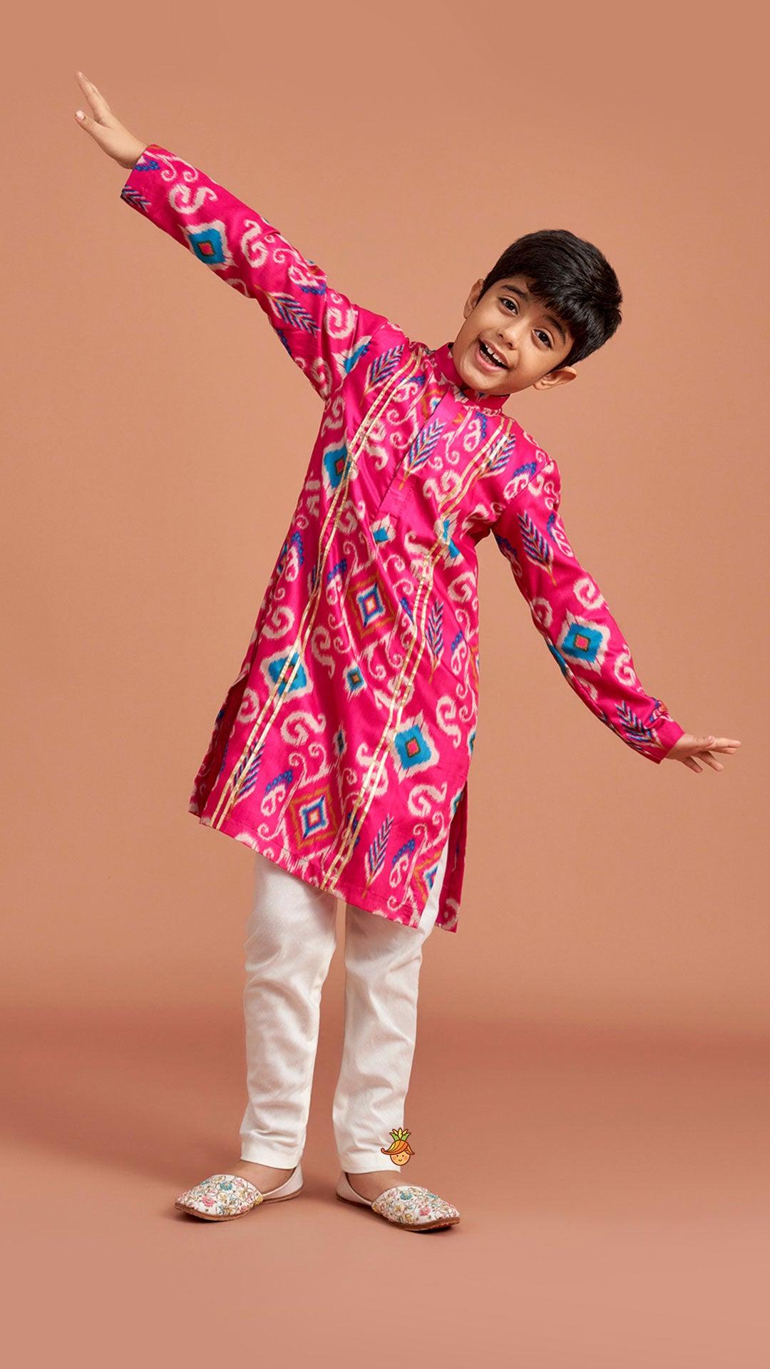 Ikat Printed Pink Kurta With Churidar