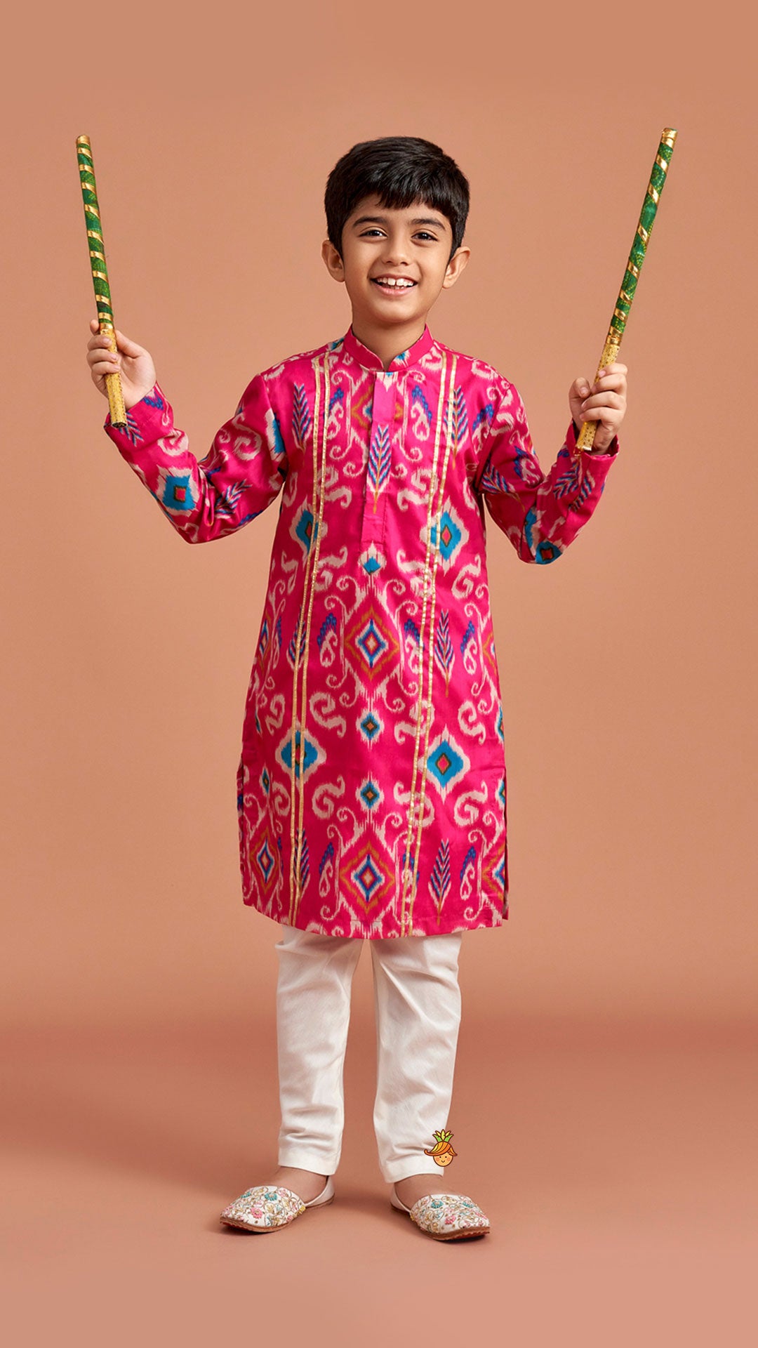 Ikat Printed Pink Kurta With Churidar