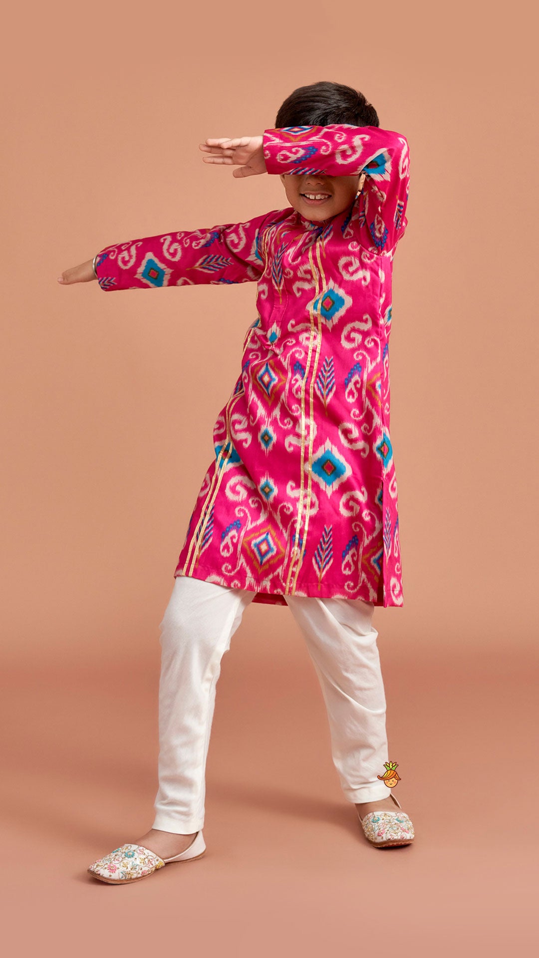 Ikat Printed Pink Kurta With Churidar
