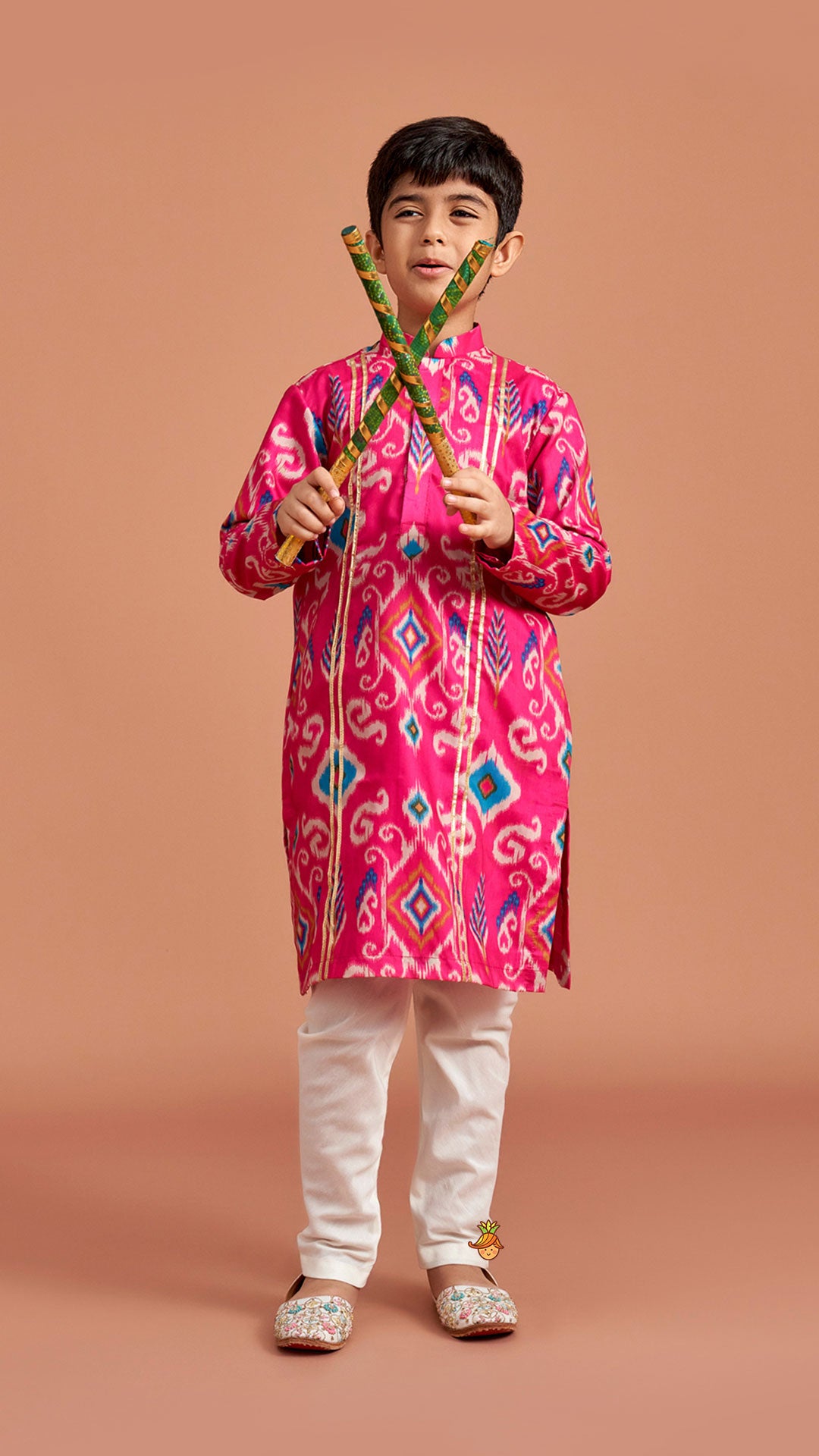 Ikat Printed Pink Kurta With Churidar