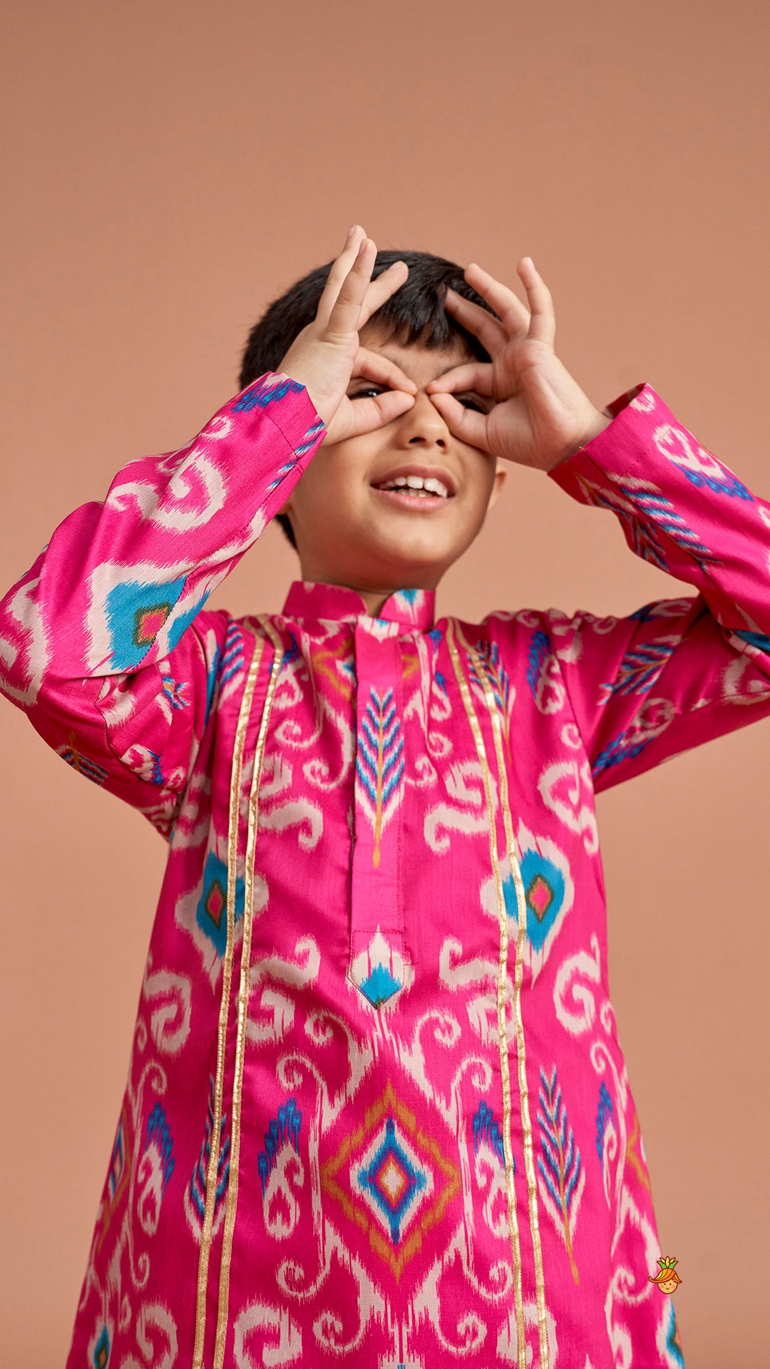 Ikat Printed Pink Kurta With Churidar