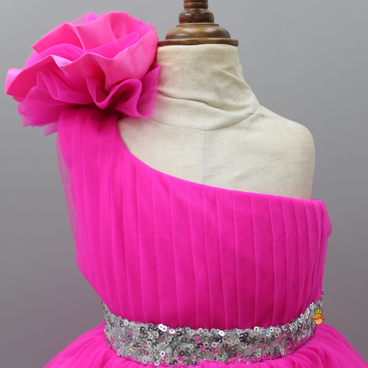 One Shoulder High Low Pink Dress With Matching Head Band And Detachable bow