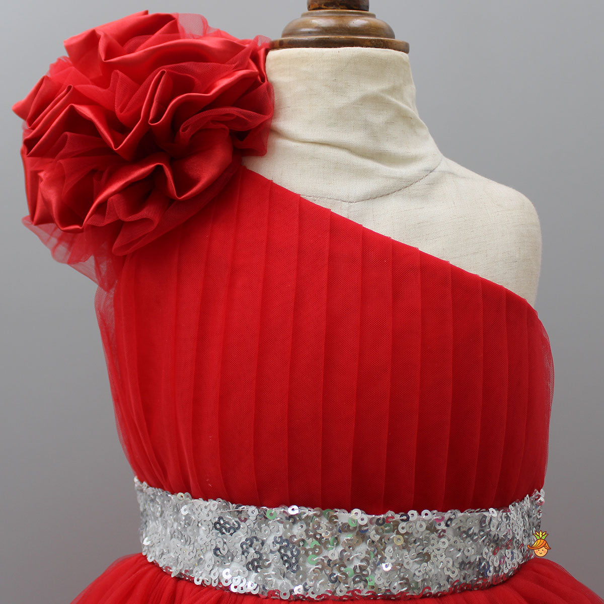 One Shoulder High Low Red Dress With Matching Hairclip And Detachable bow