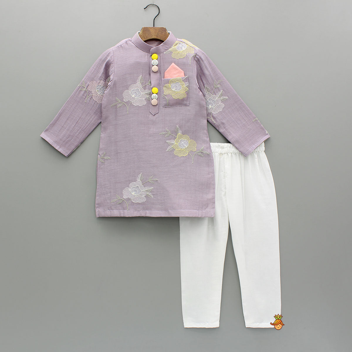 Embroidered Lavender Kurta With Pyjama
