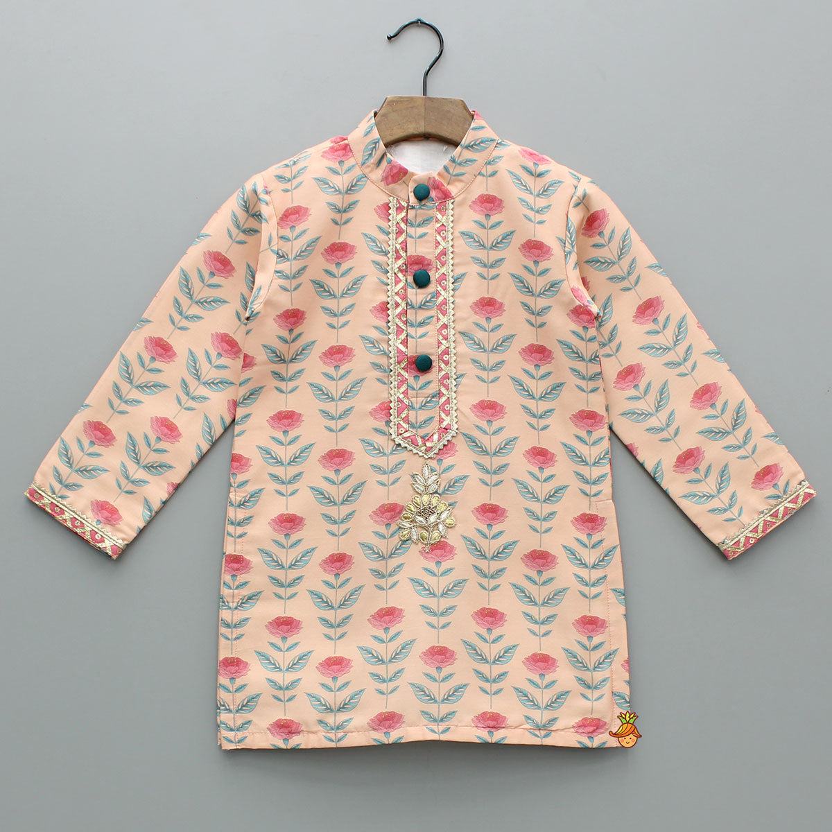 Peach Floral Printed Kurta With Pyjama