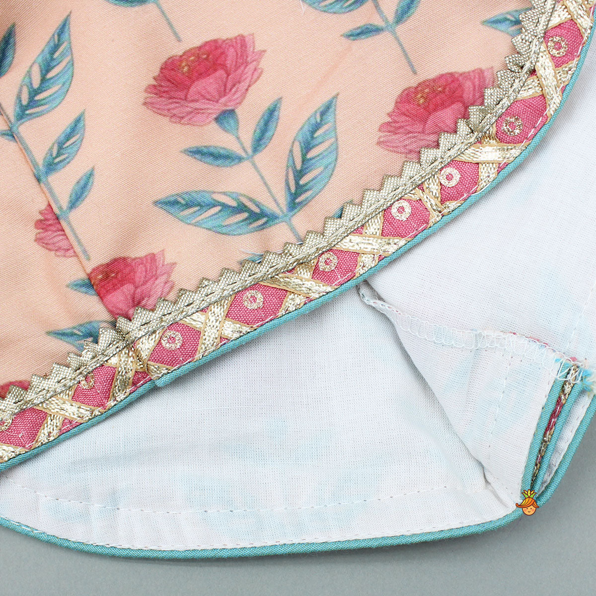 Peach Floral Printed Crop Top With Lehenga And Net Dupatta