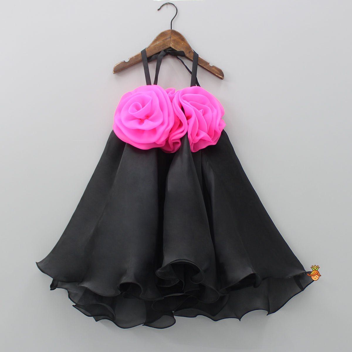 Flower Enhanced Halter Neck Flared Black Dress for 3 - 4 Years - Dresses - By Little Muffet Flower Enhanced Halter Neck Flared Black Dress for 3 - 4 Years - Dresses - By Little Muffet