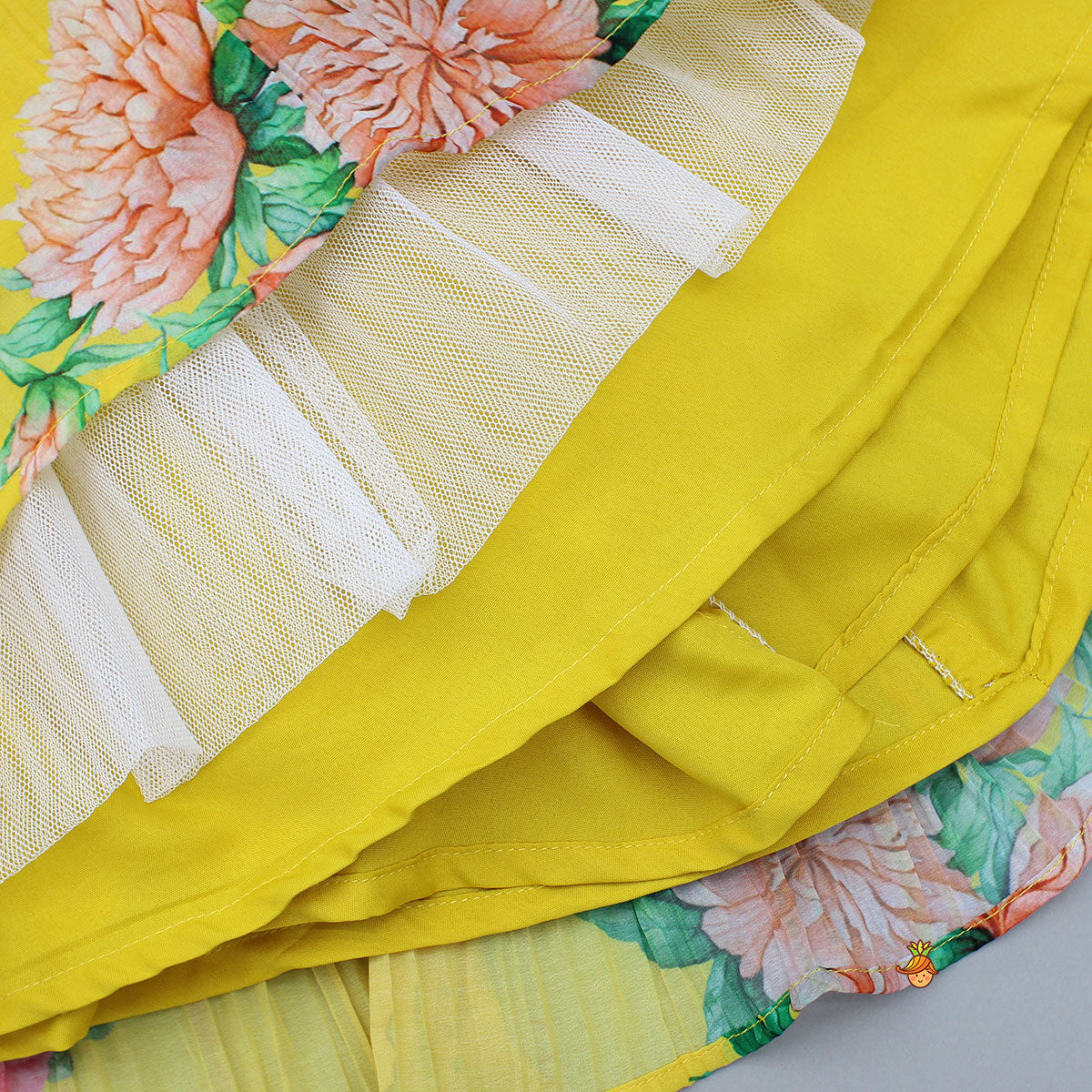 One Shoulder Flower Printed Top And Frilly Lehenga