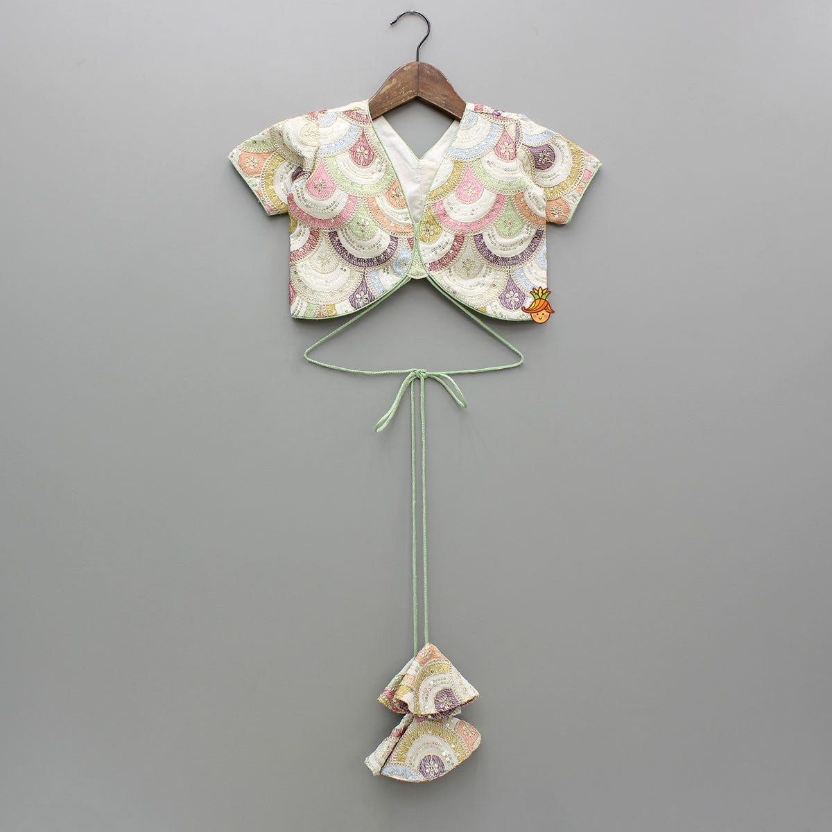 Multicolour Embroidered Stylish Top And Lehenga With Net Dupatta