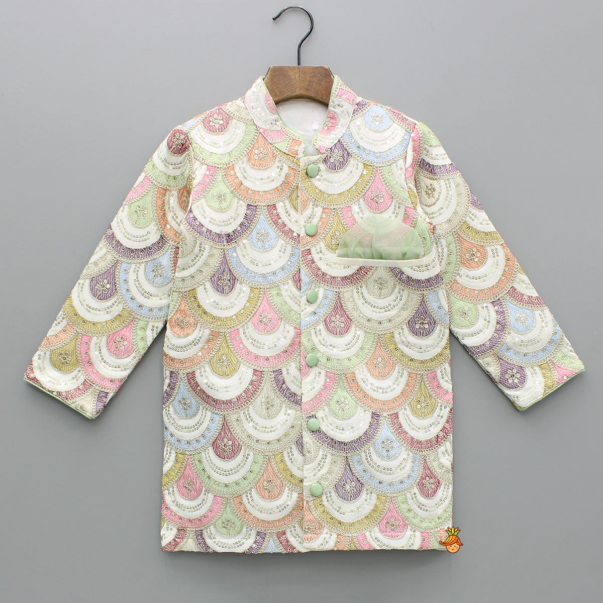 Multicoloured Embroidered Sherwani With Churidar