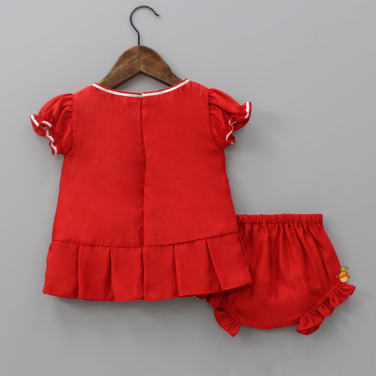 Embroidered Yoke Red Top And Bloomer