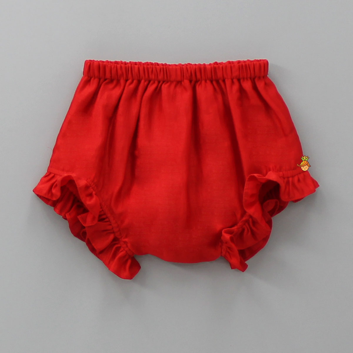 Embroidered Yoke Red Top And Bloomer