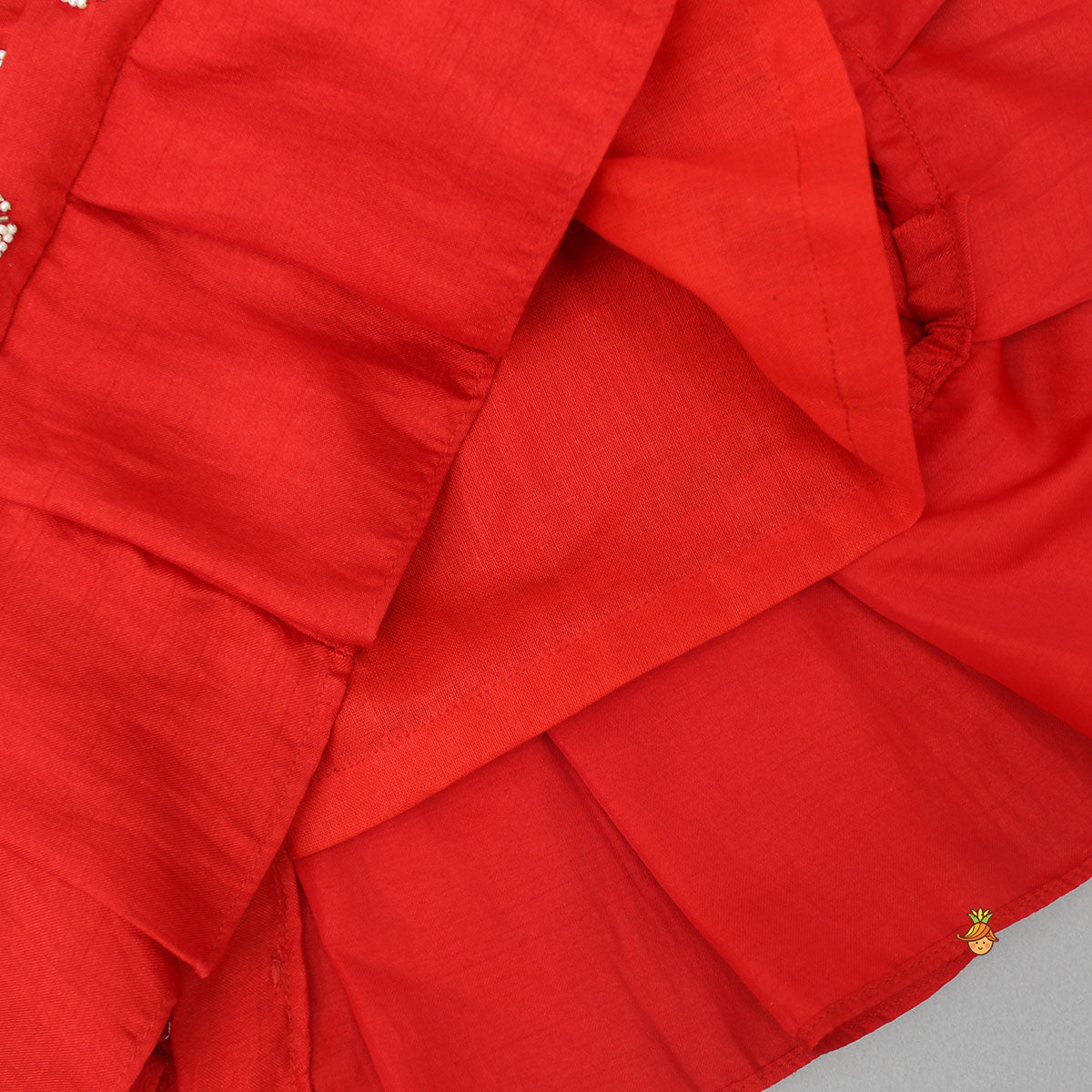 Embroidered Yoke Red Top And Bloomer