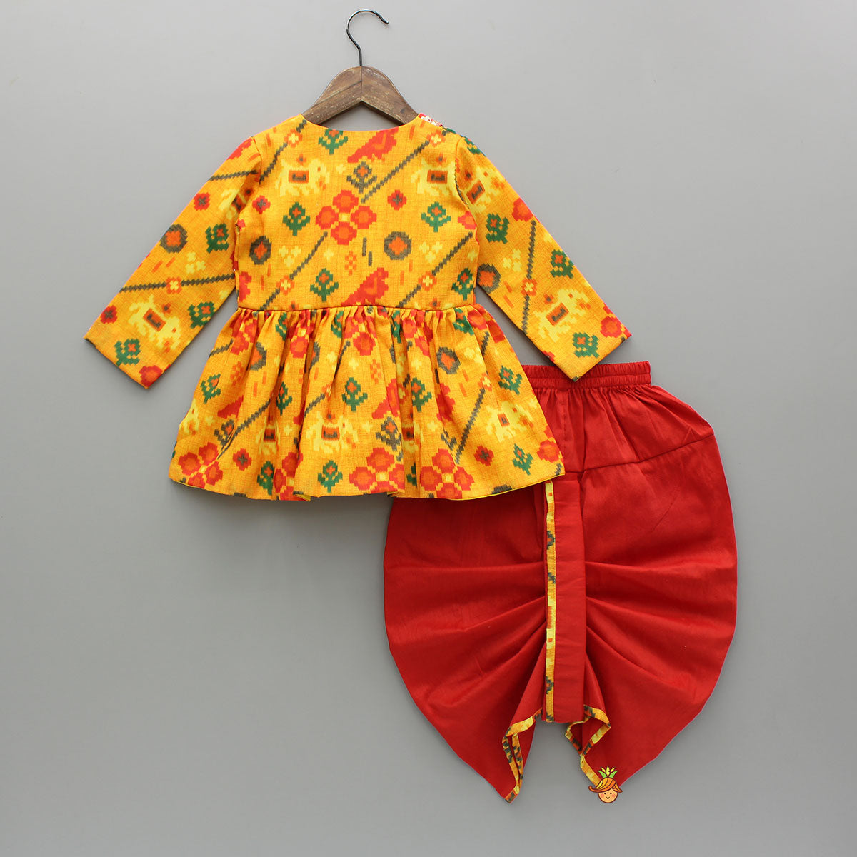 Patola Printed Angarkha Style Kurta And Dhoti With Mukut