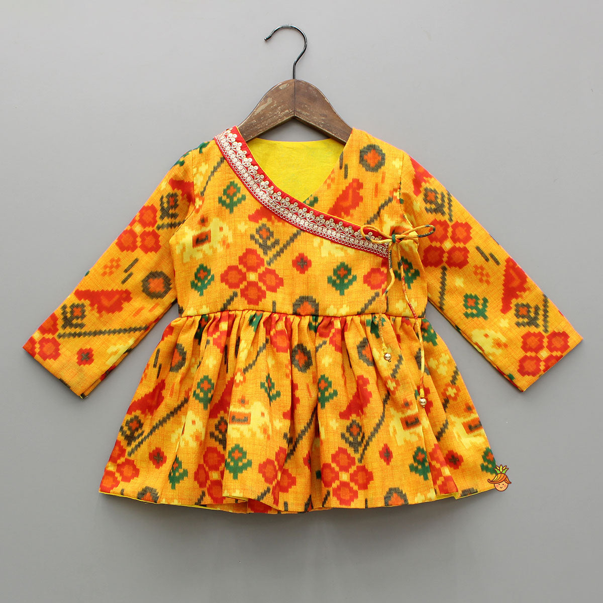 Patola Printed Angarkha Style Kurta And Dhoti With Mukut