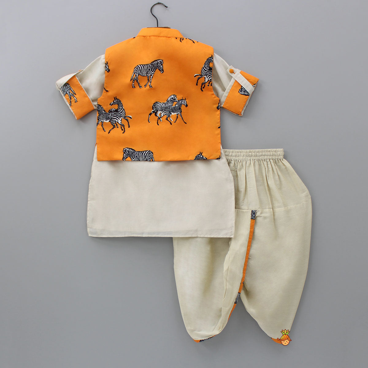 Plain Kurta And Animal Printed Jacket With Dhoti