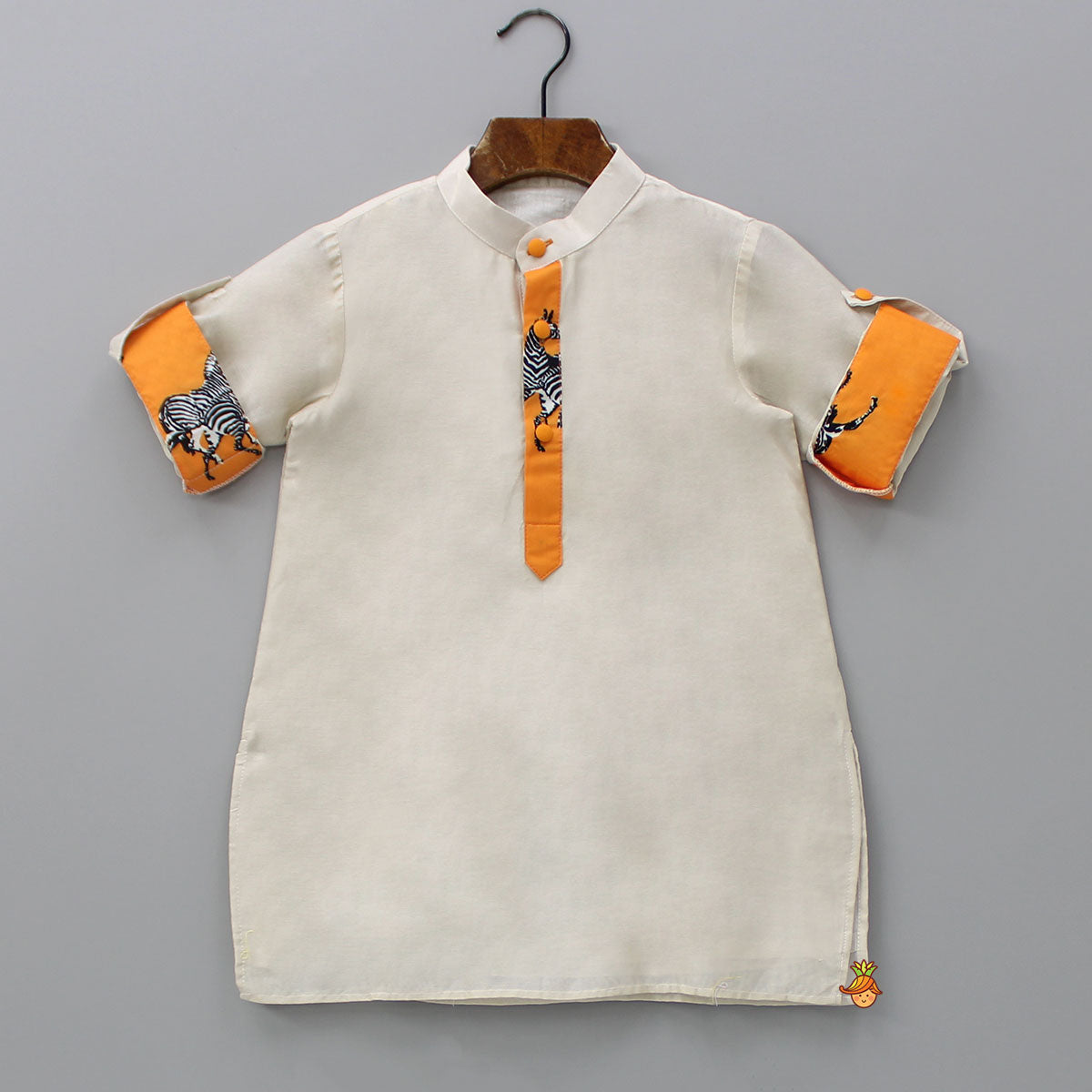 Plain Kurta And Animal Printed Jacket With Dhoti