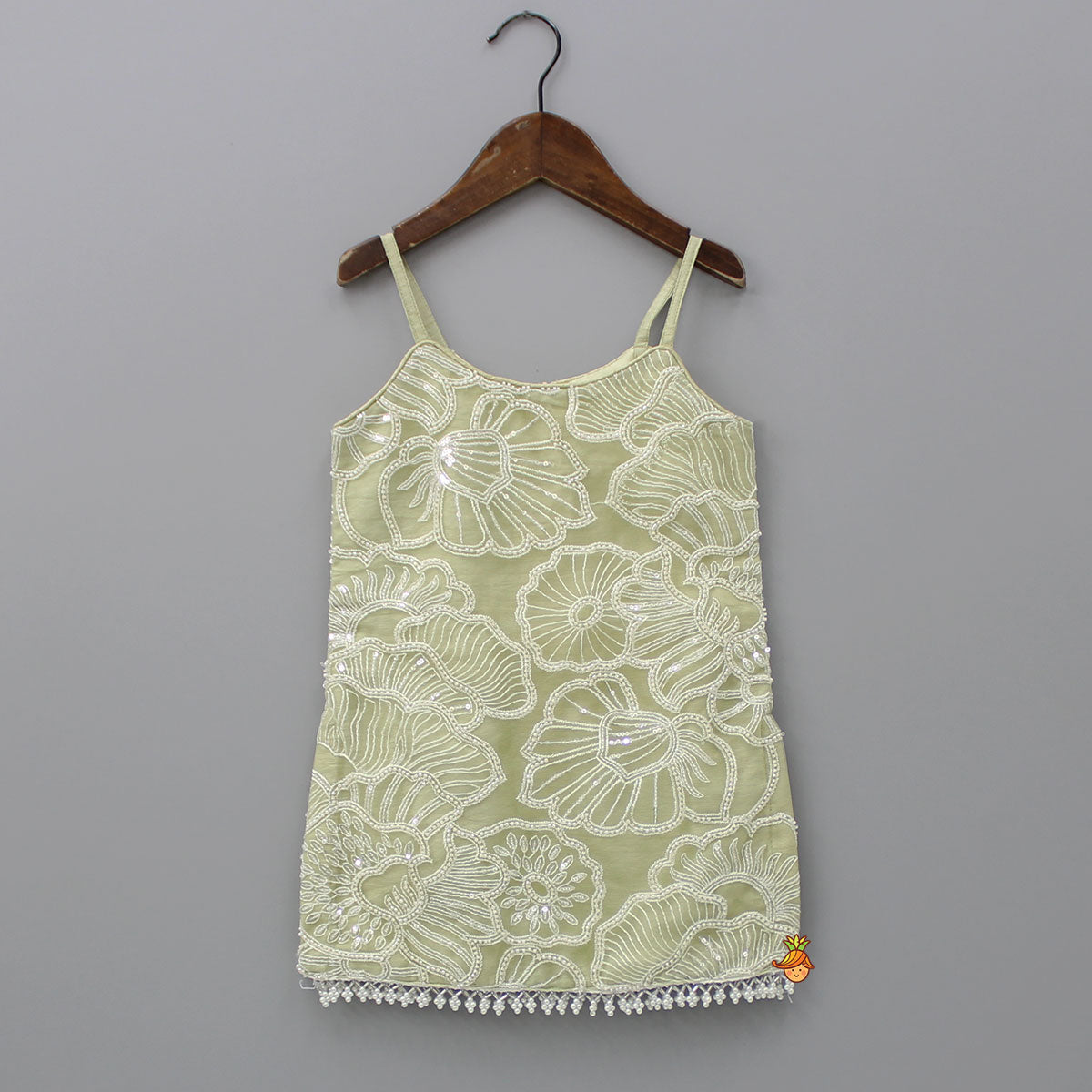 Embroidered Strappy Kurti With Palazzo And Dupatta