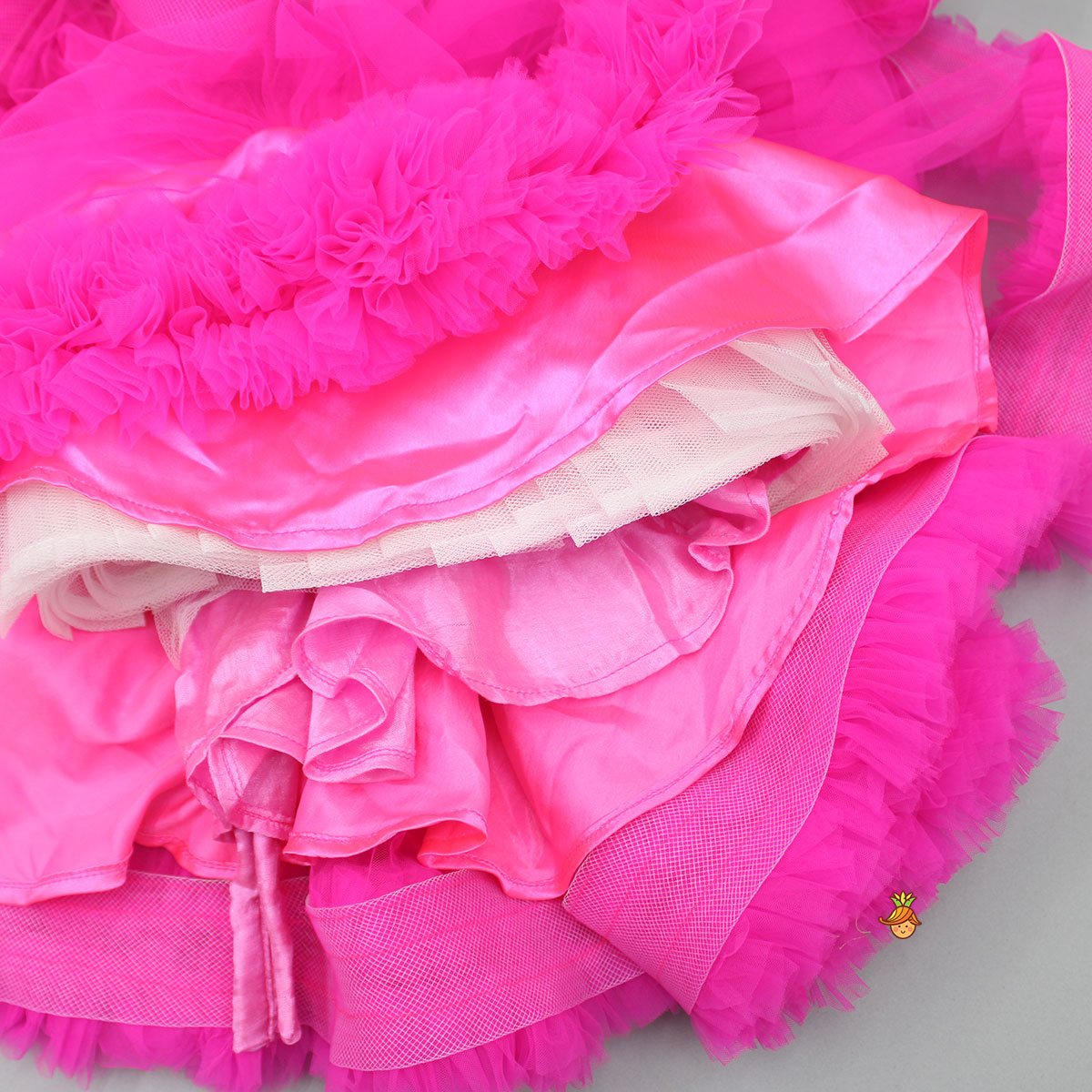 Pink Ruffle Trail Dress With Detachable Bow And Swirled Bowie Head Band