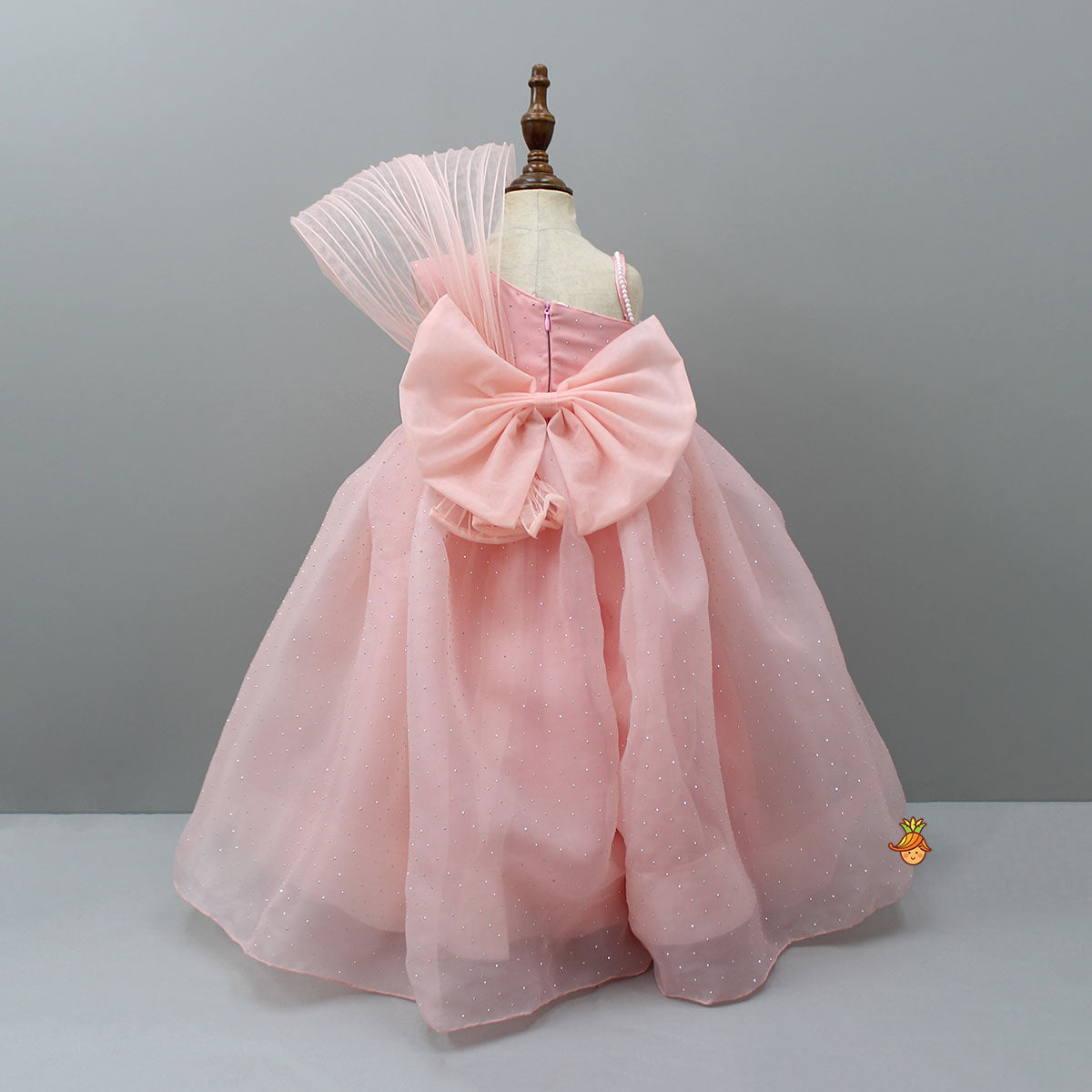 Peach Embellished One Shoulder Gown