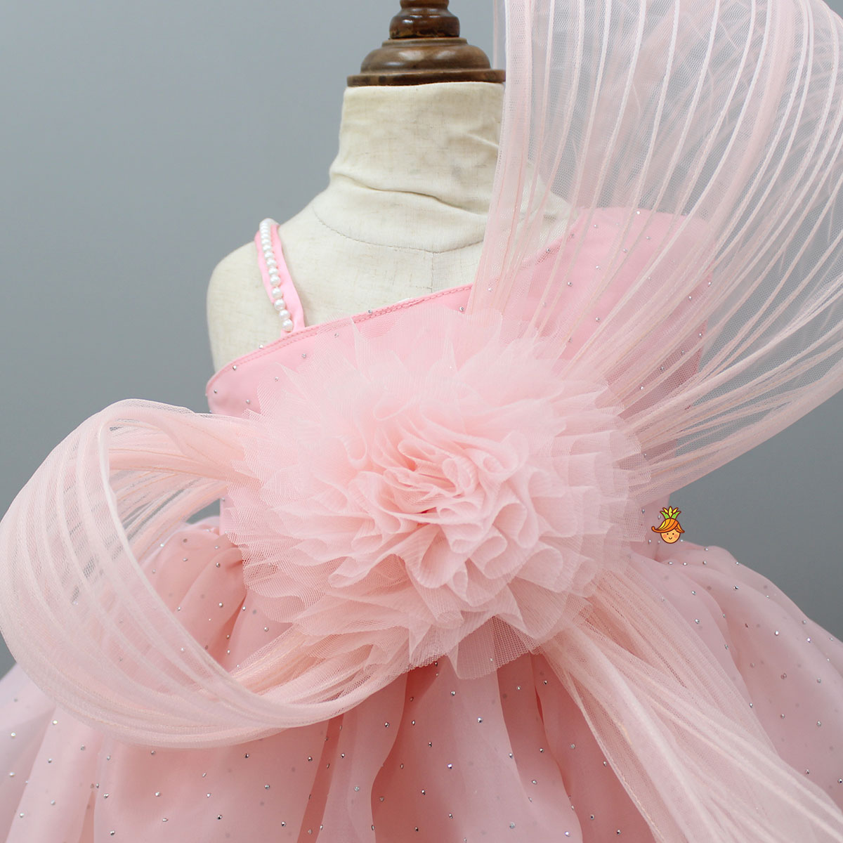 Peach Embellished One Shoulder Gown