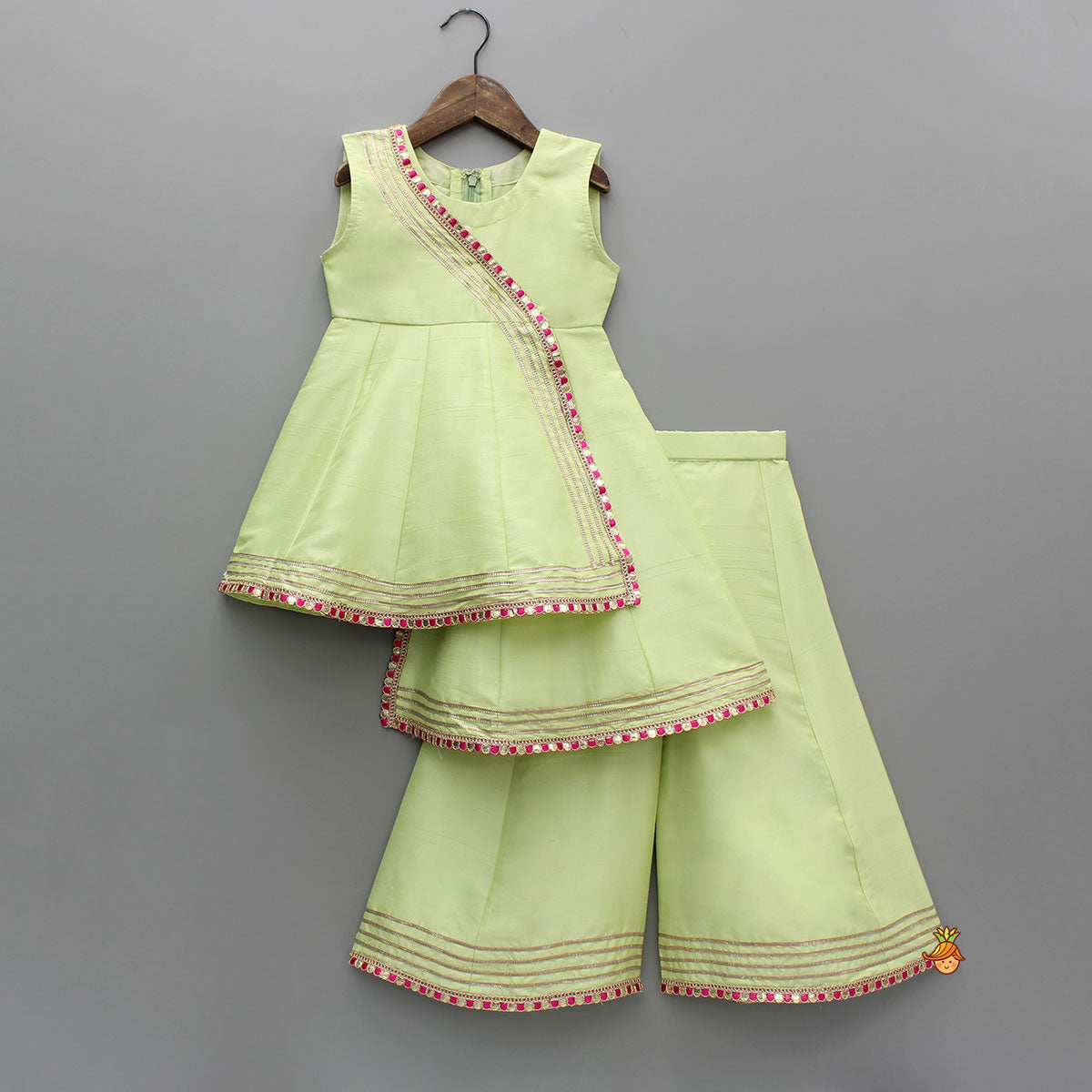 Stylish Asymmetrical Hem Kurti And Flared Palazzo