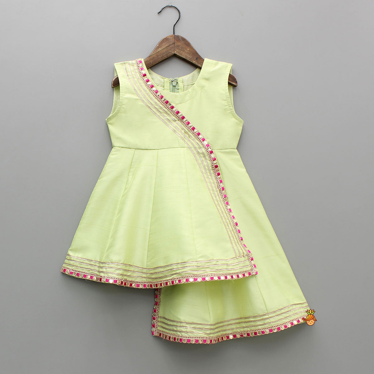 Stylish Asymmetrical Hem Kurti And Flared Palazzo