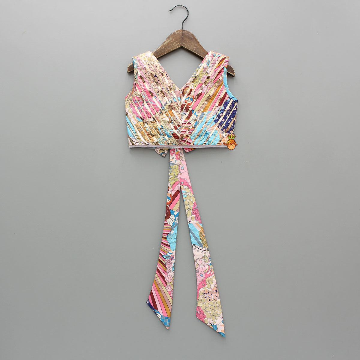 Multicolour Printed Lace Detailing Top And Flared Lehenga