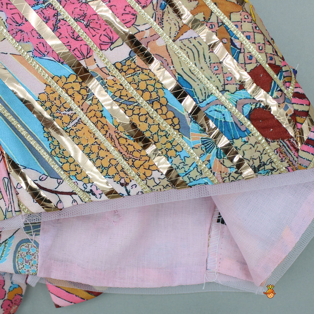 Multicolour Printed Lace Detailing Top And Flared Lehenga