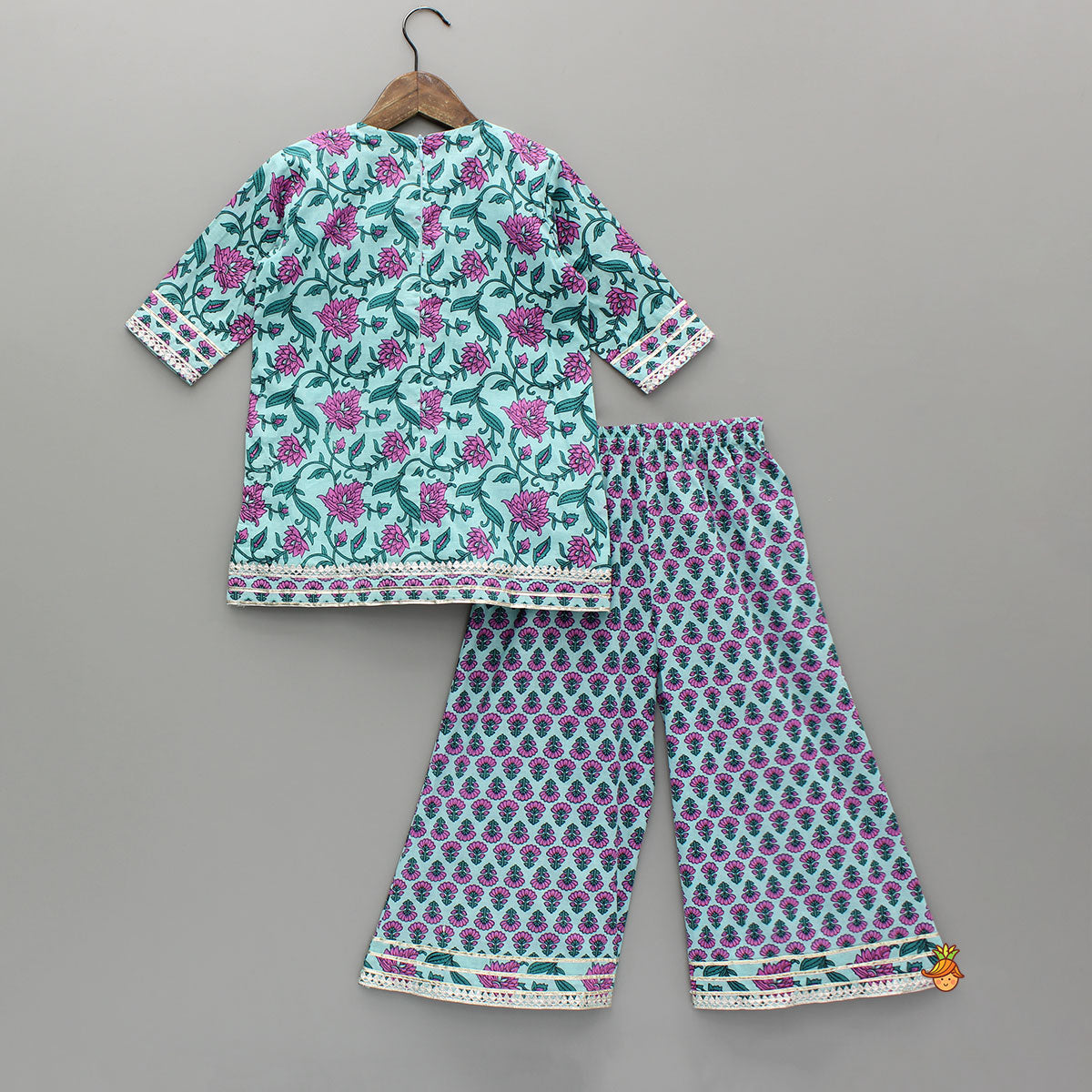 Floral Printed Gota Lace Work Kurti With Palazzo And Dupatta