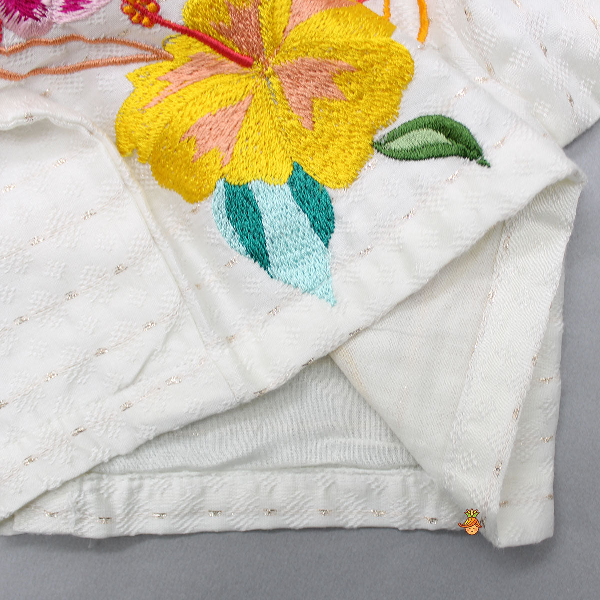 Floral Thread Embroidered Top And Pleated Lehenga With Net Dupatta