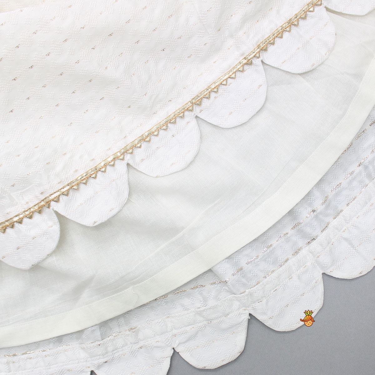 Floral Thread Embroidered Top And Pleated Lehenga With Net Dupatta