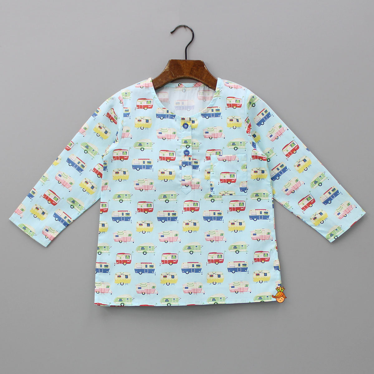 Multicoloured Vehicle Printed Top And Pyjama