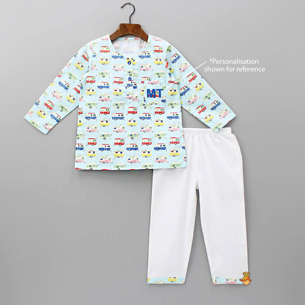 Multicoloured Vehicle Printed Top And Pyjama