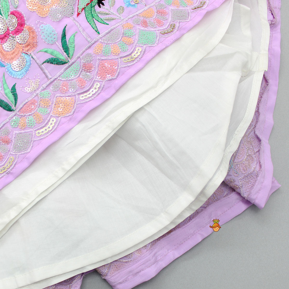 Bird Embroidered Top And Lehenga With Net Dupatta