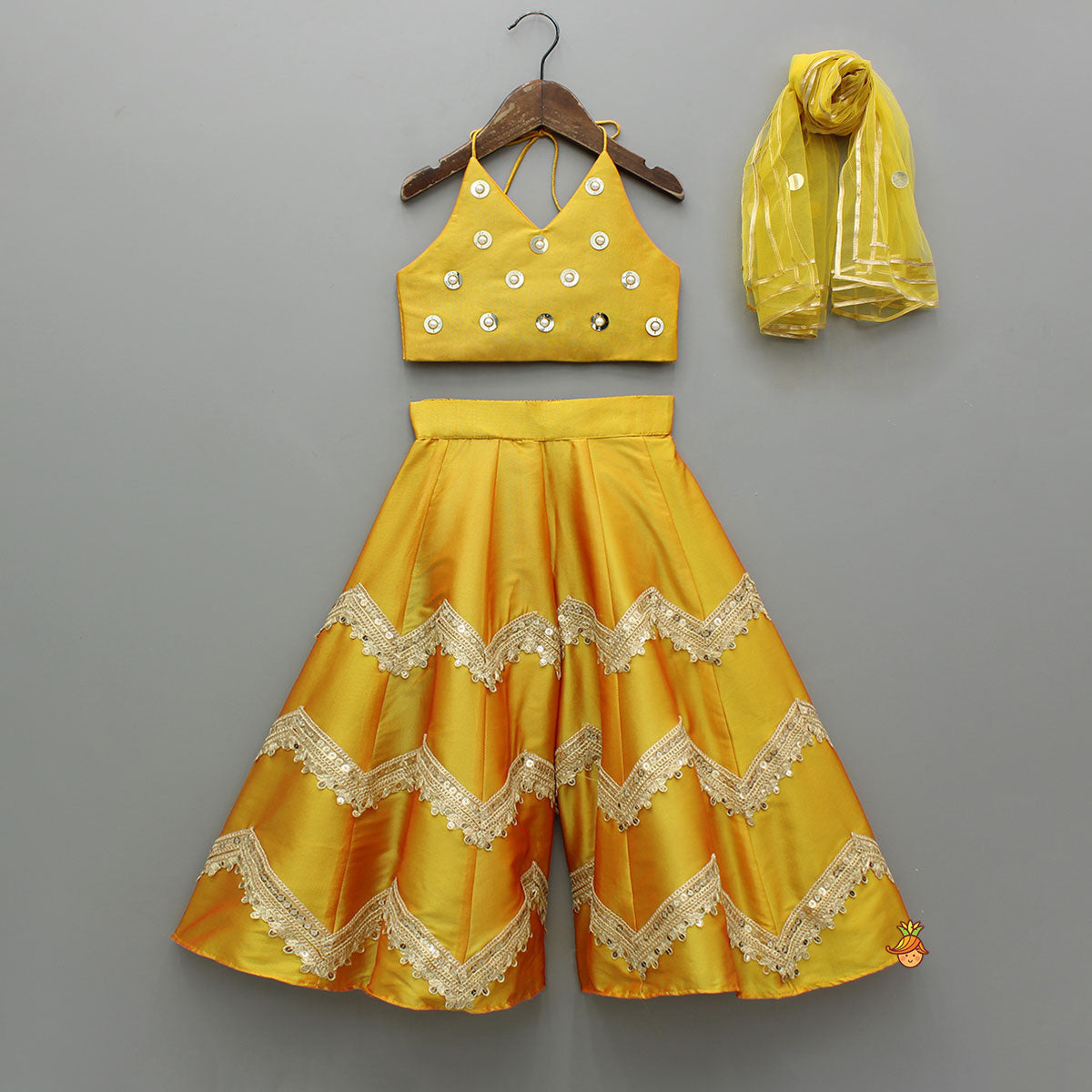 Halter Neck Top And Flared Palazzo With Net Dupatta