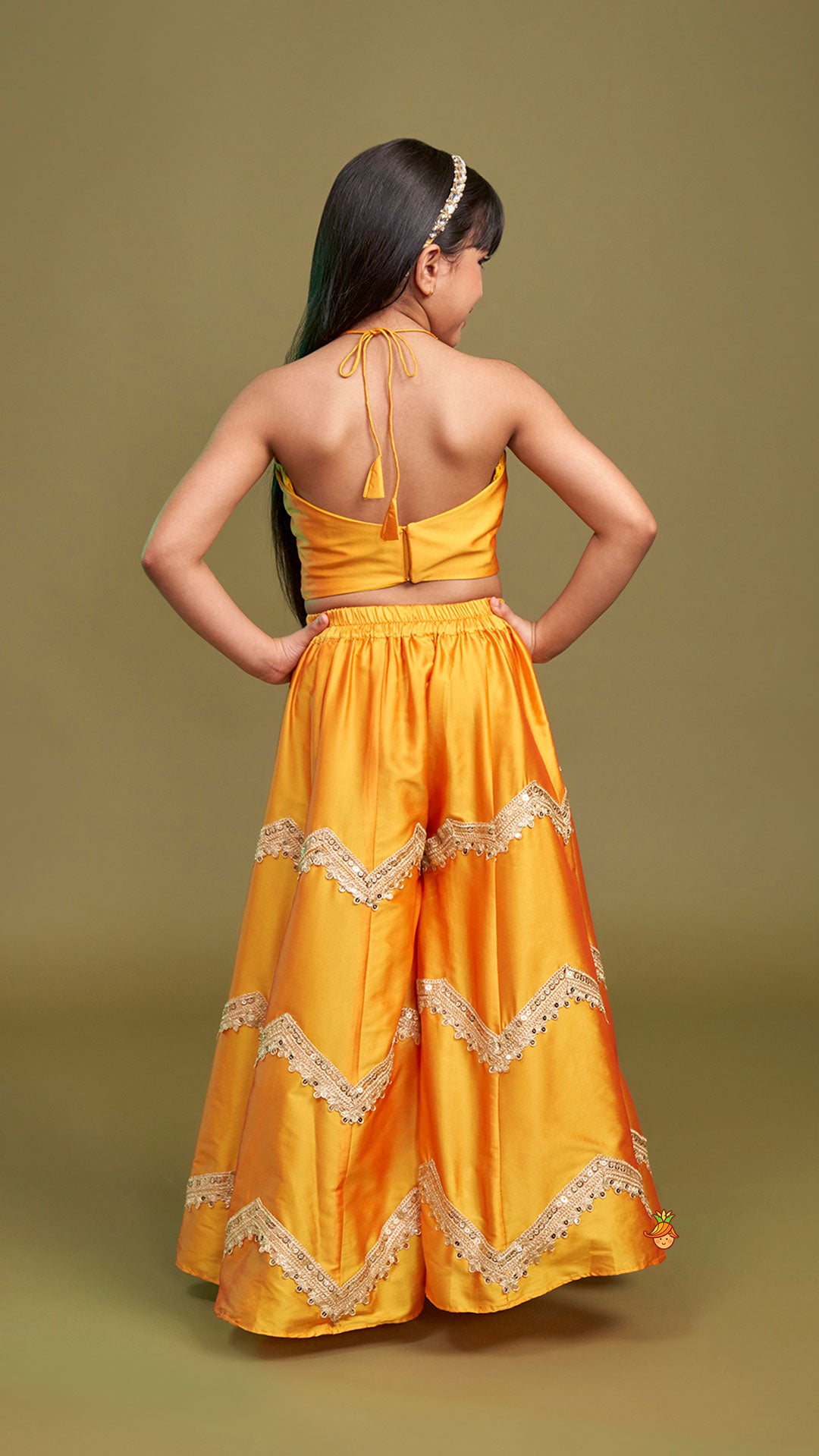 Halter Neck Top And Flared Palazzo With Net Dupatta