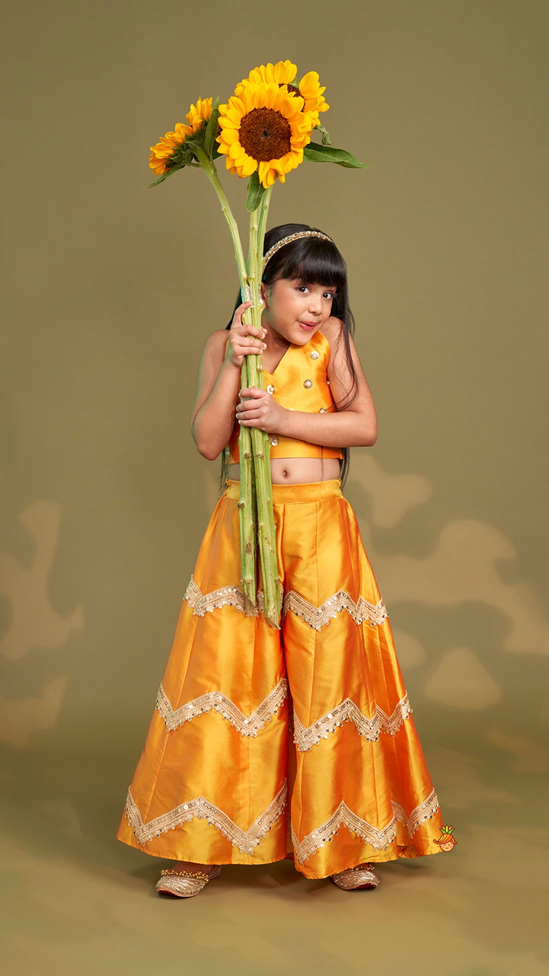 Halter Neck Top And Flared Palazzo With Net Dupatta