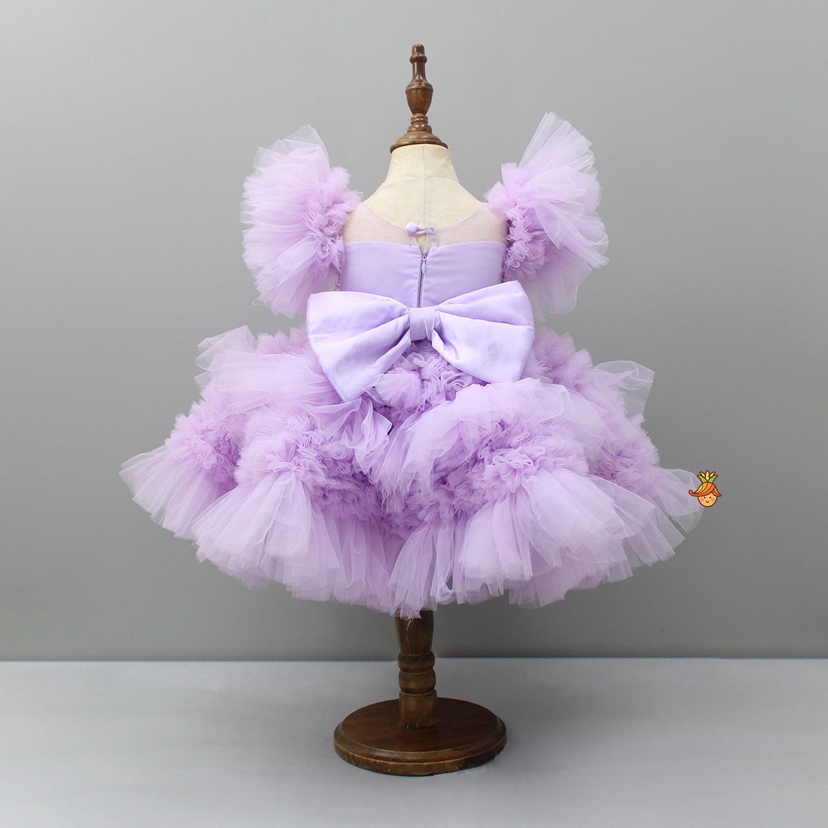 Embellished Layered Lilac Dress With Detachable Trail And Bow With Swirled Bowie Headband