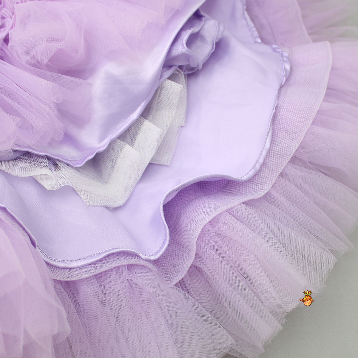 Embellished Layered Lilac Dress With Detachable Trail And Bow With Swirled Bowie Headband