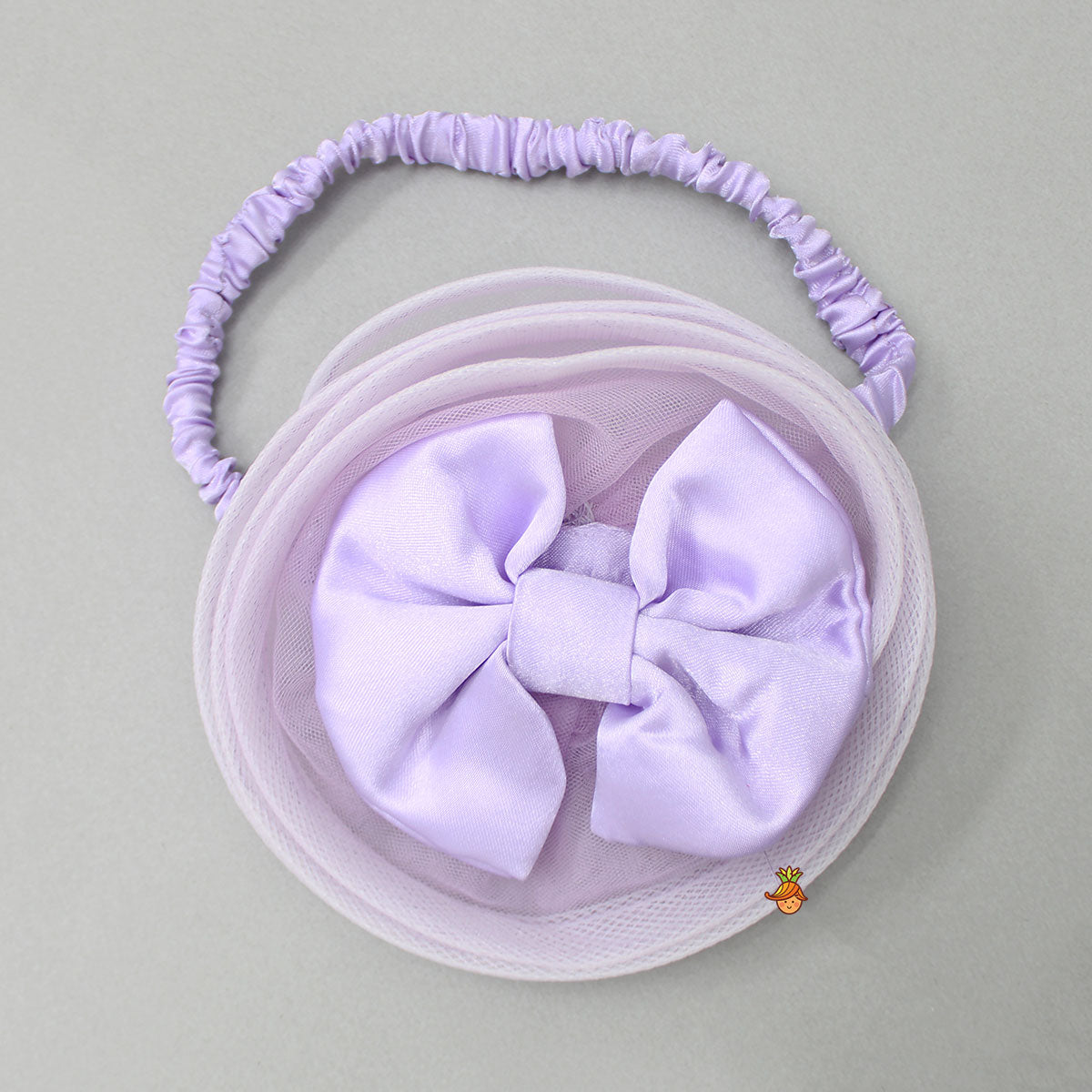 Embellished Layered Lilac Dress With Detachable Trail And Bow With Swirled Bowie Headband