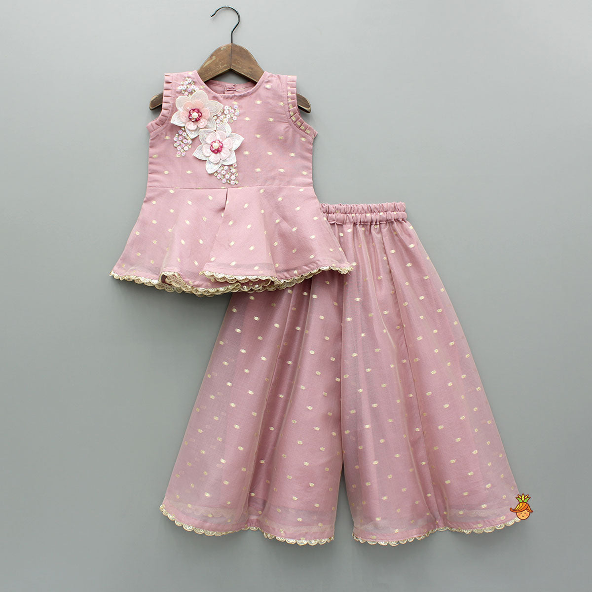 Flower Enhanced Kurti And Flared Palazzo