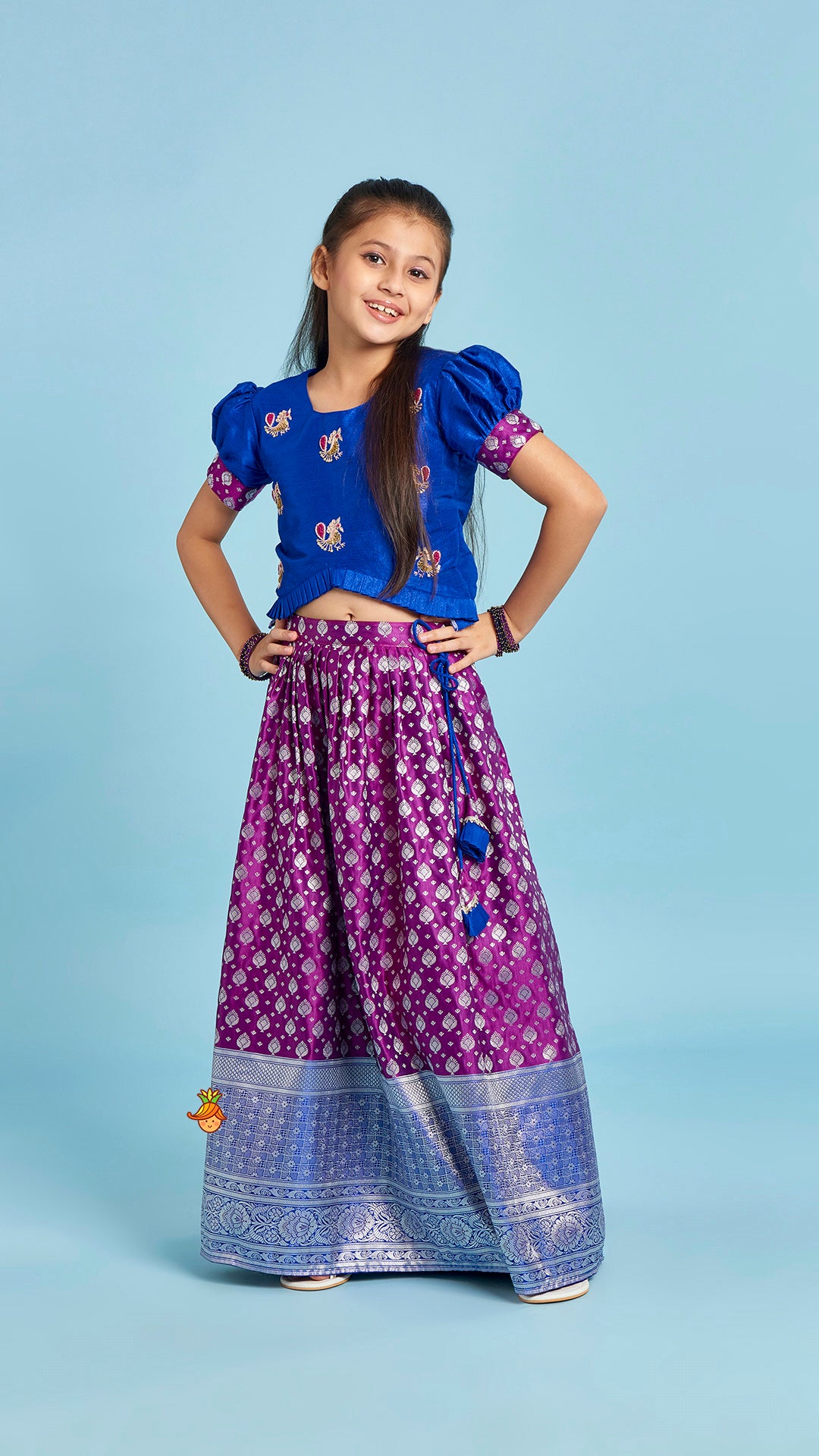 Embroidered Top And Box Pleated Brocade Lehenga